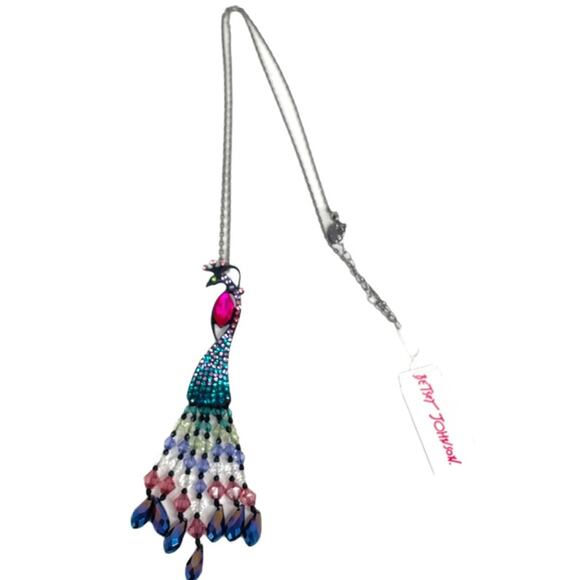 Betsey Johnson Peacock Necklace Black Blue Pink - Picture 5 of 5